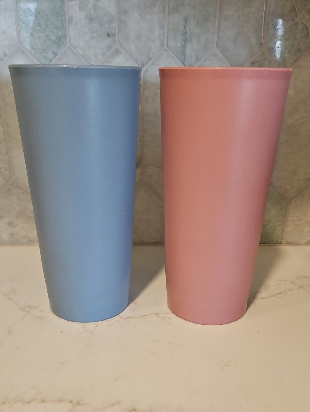 Tupperware Vintage Pastel Blue and Pink Tall Tumbler Glasses Set of 2